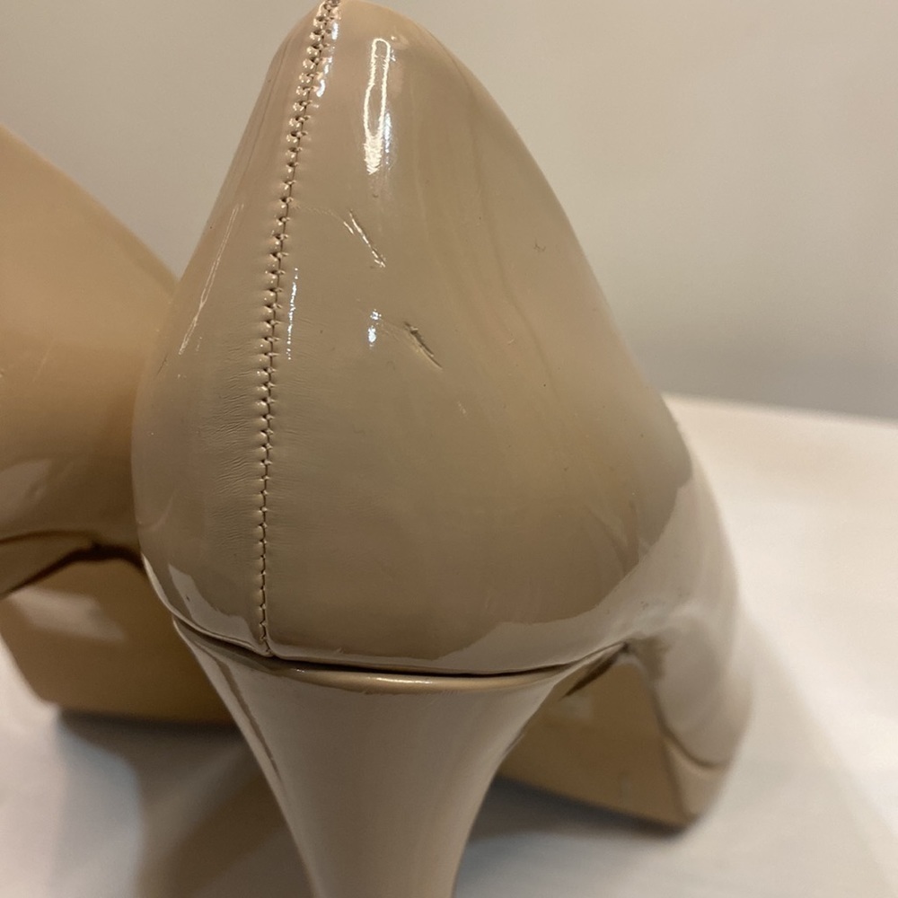 Shiny Nude Peep Toe Heels - Picture 10 of 15